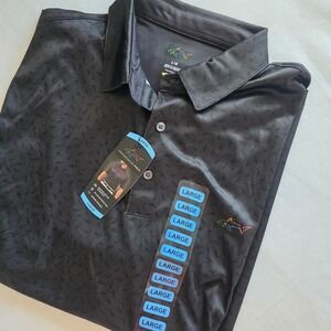 Greg Norman Mens Black Tonal Shark Print Performance Golf Polo Shirt Large NWT